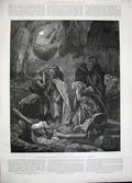 Original Old Antique Print 1889 Woodville Fine Art Men Cave Roman Rocks Candle