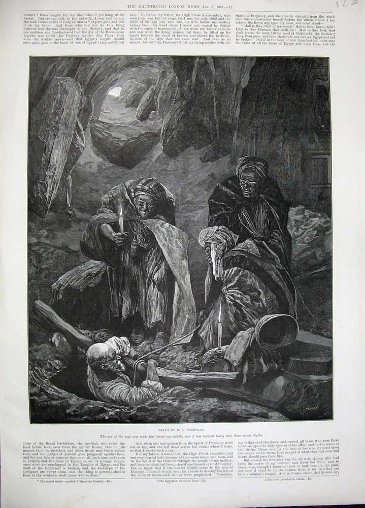 Original Old Antique Print 1889 Woodville Fine Art Men Cave Roman Rocks Candle