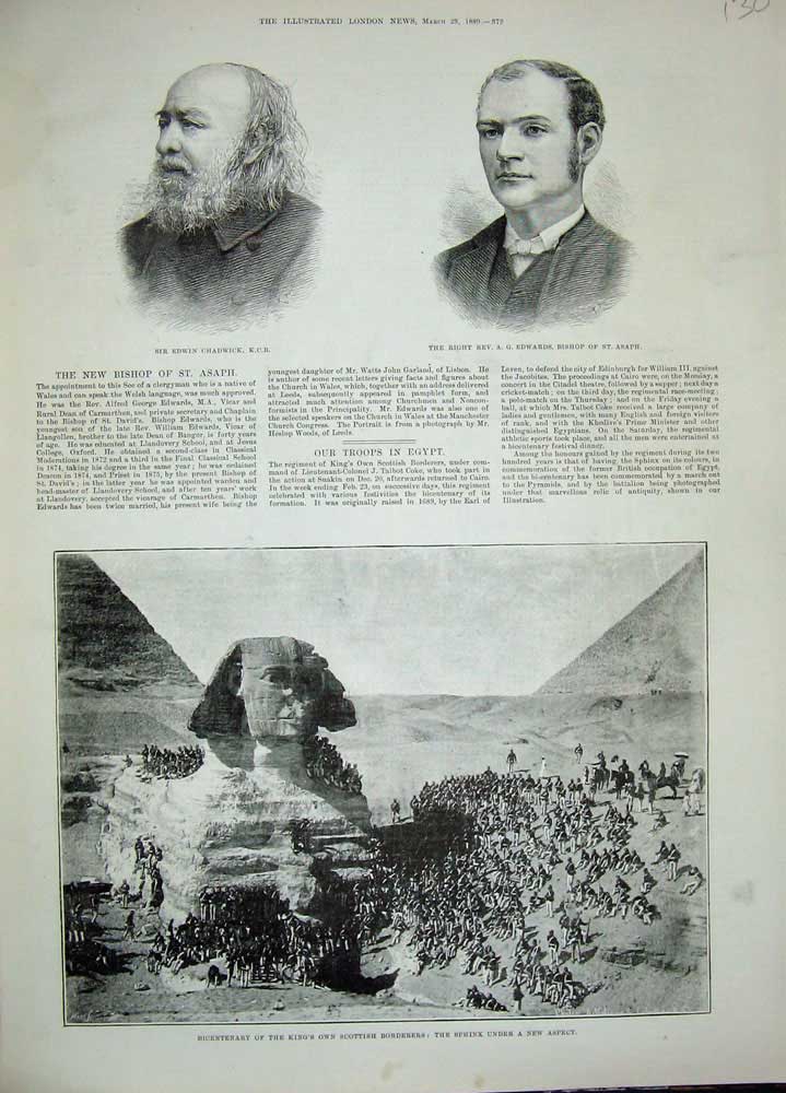 Original Old Antique Print 1889 Portrait Edwin Chadwick Edwards Bishop Sphinx