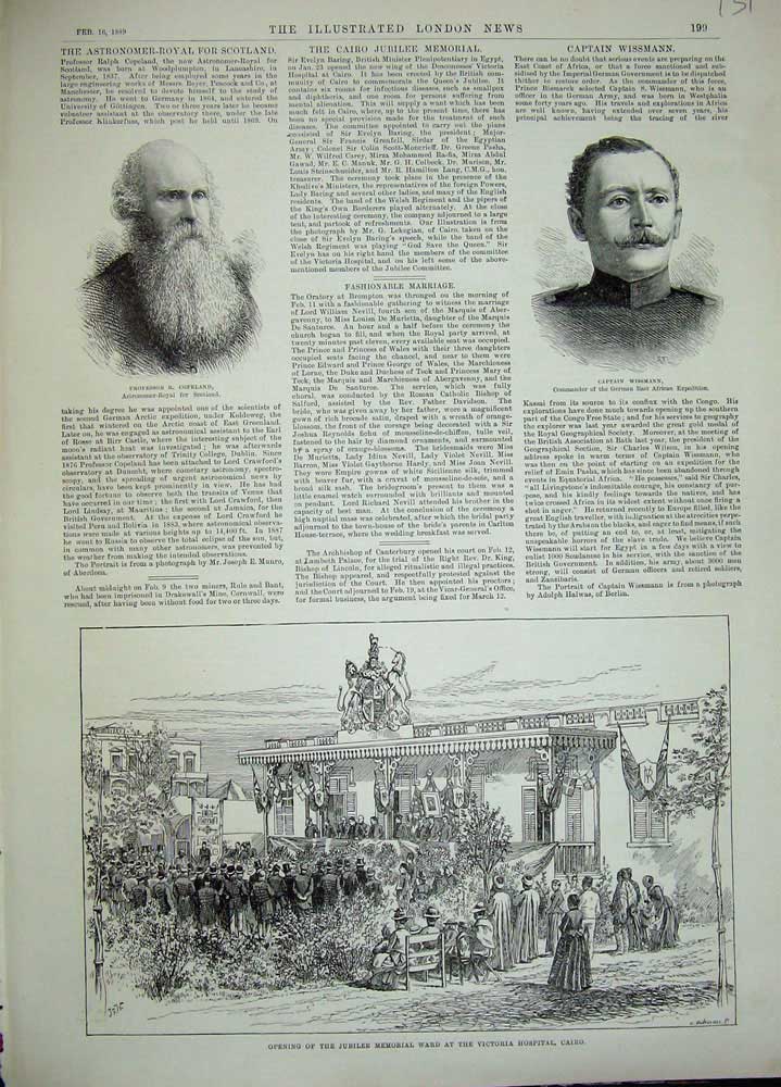 Original Old Antique Print 1889 Professor Copeland Wissmann War Hospital Cairo