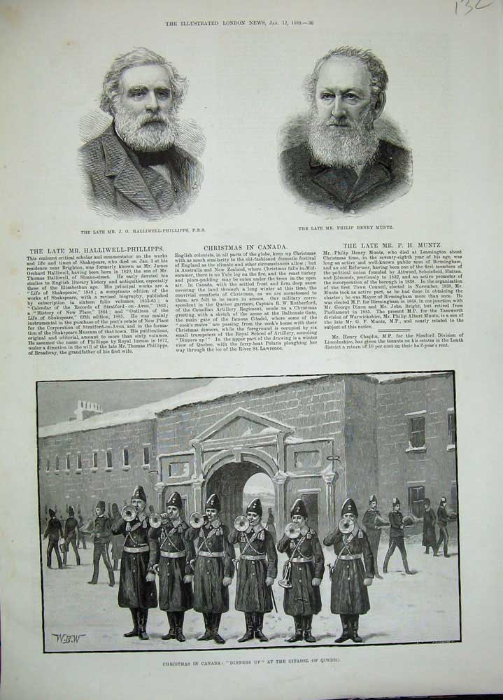 Original Old Antique Print 1889 Halliwell-Phillipps Philip Muntz Citadel Quebec