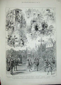 Old Antique Print 1889 Al Fresco Fayre Floral Fete Albert Hall Hospital 19th