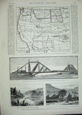 Old Antique Print 1889 Landsdowne Bridge Railway Sukkur Map America River 19th