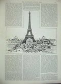 Old Antique Print 1889 Paris Exhibition Buildings Trocadero Eifell Tower 19th