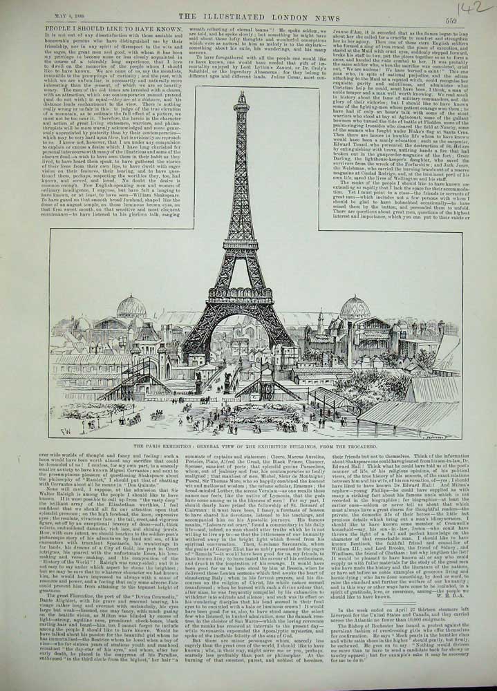 Old Antique Print 1889 Paris Exhibition Buildings Trocadero Eifell Tower 19th