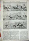 Original Old Antique Print 1889 Hyde Park London Steeplechase Horses Sport Boys