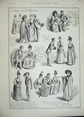 Original Old Antique Print 1889 Sketches Men Women Romance Story 19th