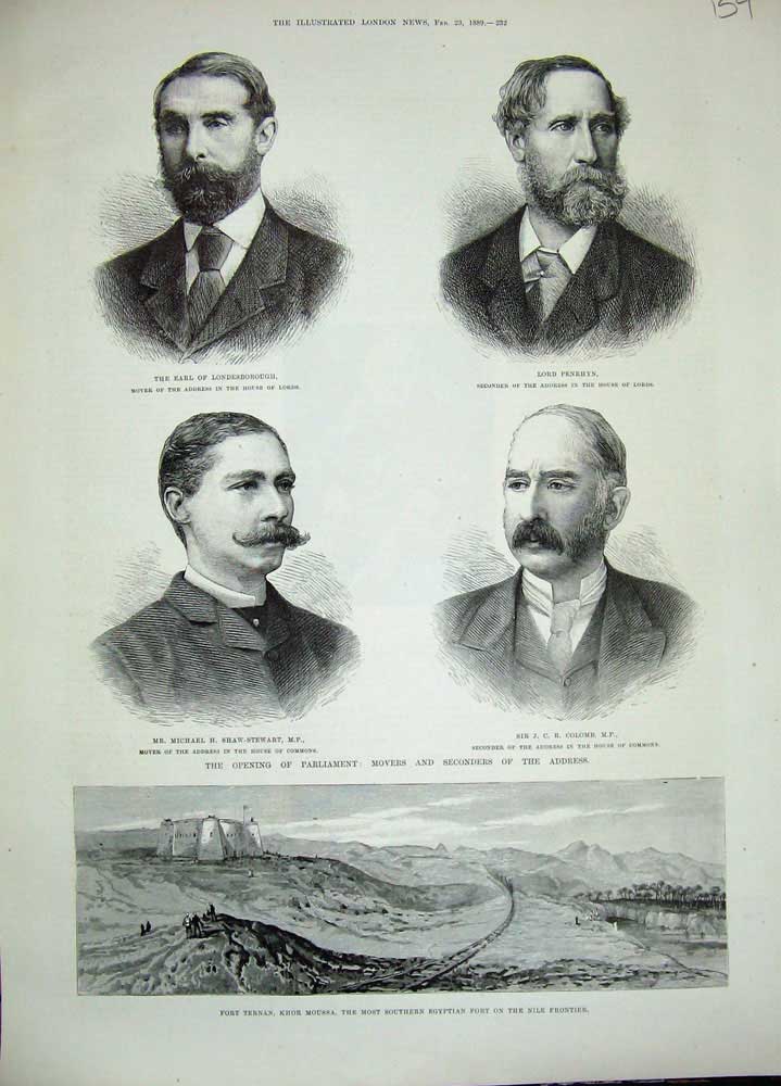 Old Antique Print 1889 Fort Ternan Moussa Egypt Penrhyn Colomb Parliament 19th