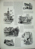 Old Antique Print 1889 Winchester Swithins Church Cathedral Stoke Bridge 19th