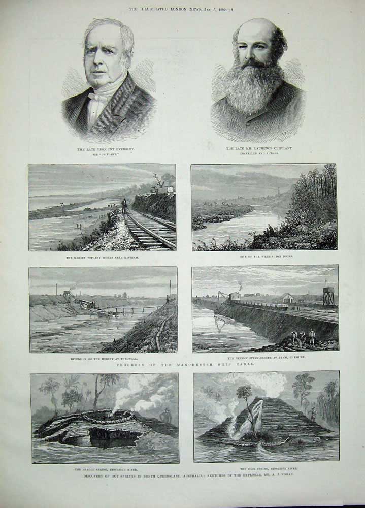 Antique Old Print 1889Australia Eversley Oliphant Railway Cook Manchester 19th