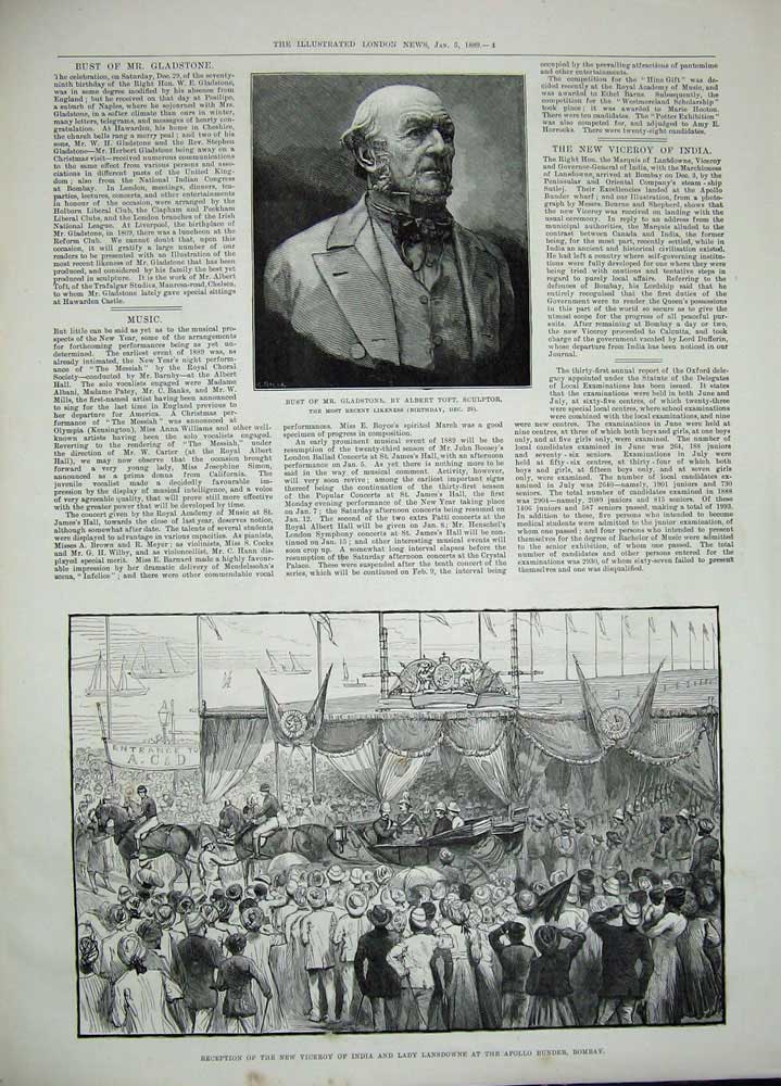 Old Antique Print 1889 Drury Lane Pantomime Babes Wood Gladstone Bombay 19th