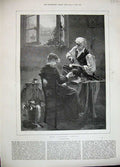 Old Antique Print 1889 Charles Durand Fine Art Romance Man Woman Sewing 19th