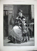 Original Old Antique Print 1889 Fine Art Mother Little Girl Story Book Lady
