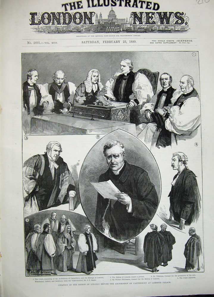 Old Antique Print 1889 Bishop Lincoln Archbishop Canterbury Lambeth Men 19th