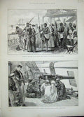 Old Antique Print 1889 Natives Samoa Islands Steam Ship Alameda Slave Men 19th