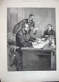 Original Old Antique Print 1889 Men Table General Boulanger Army War Fine Art