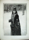Old Antique Print 1889 Davidson Knowles Fine Art Lady Church Bible Snow 19th
