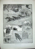 Original Old Antique Print 1889 Winter Sketches Nova Scotia Snow Horse Carriage
