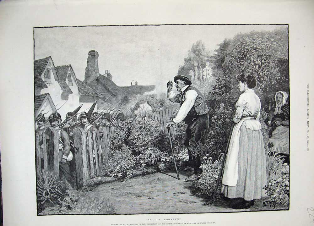 Original Old Antique Print 1889 Fine Art Man Garden Siers Marcing Street 19th