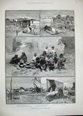 Original Old Antique Print 1889 Great Fire Surat India Temple Native Family