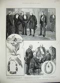 Original Old Antique Print 1889 Burlington House Scientific Novelties Men Table