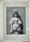 Original Old Antique Print 1889 Portrait Beautiful Flower Girl Schmiechen 19th