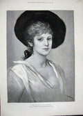 Original Old Antique Print 1889 Kaulbach Fine Art Portrait Beautiful Woman Hat