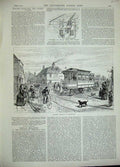 Original Old Antique Print 1889 Electric Tramway Northfleet Railway Train Town
