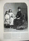 Original Old Antique Print 1889 Queen Regent Spain Children Mother Royalty Art