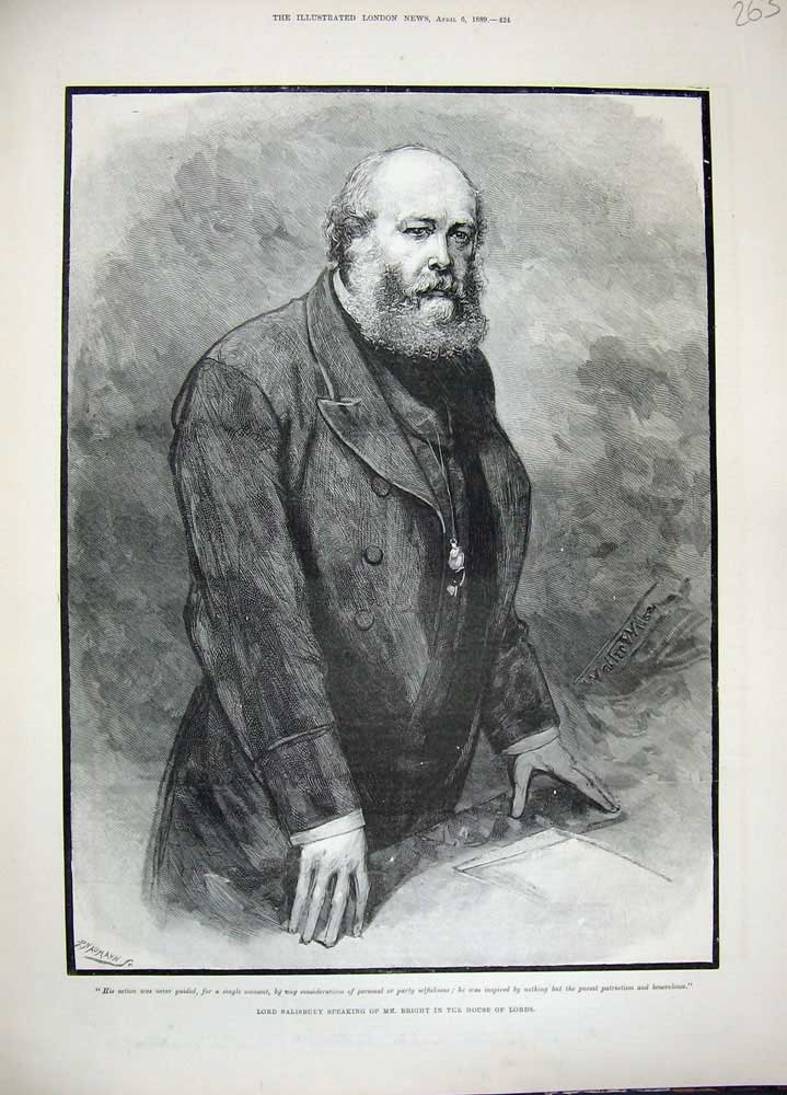 Original Old Antique Print 1889 Lord Salisbury Mr Bright House Lords Parliament