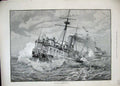Old Antique Print 1889 Fine Art Ironclad Ship Stormy Weather Sea Sailing 19th