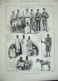 Old Antique Print 1889 Officers Egyptian Army Dervishes Suakin War Horse 19th