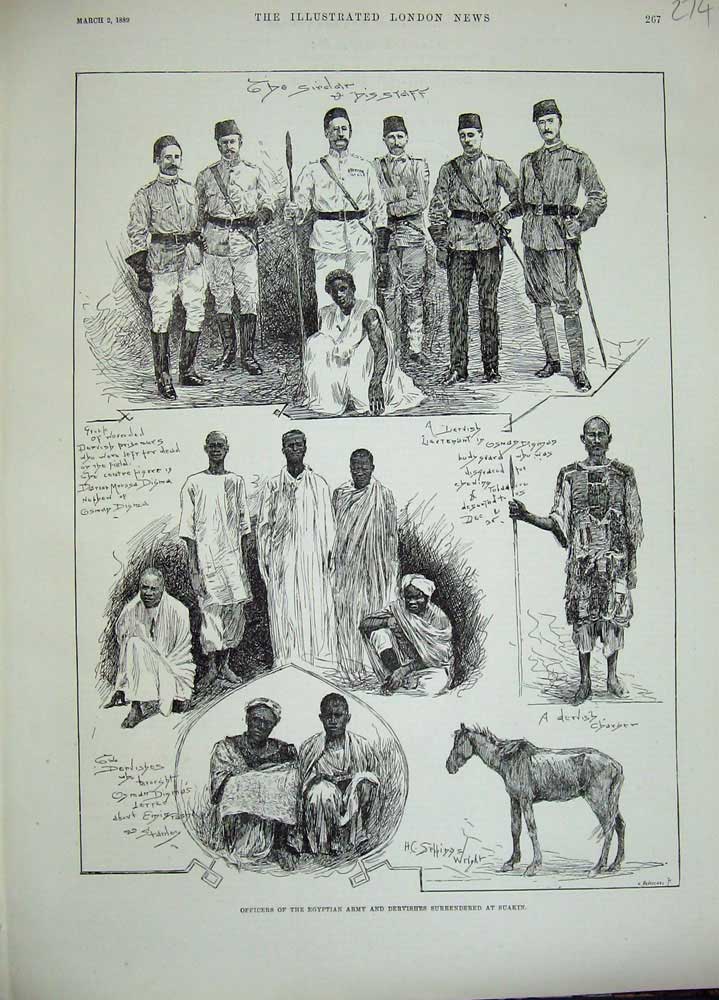 Old Antique Print 1889 Officers Egyptian Army Dervishes Suakin War Horse 19th