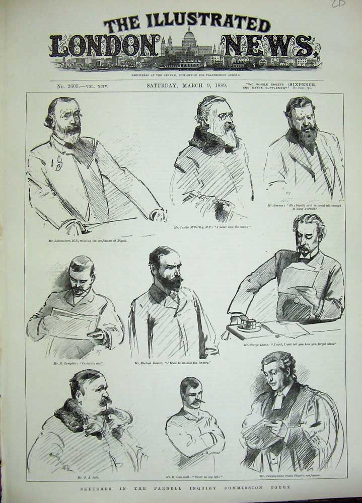 Old Antique Print 1889 Parnell Inquiry Commission Court Men Davitt Sala 19th