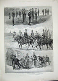 Original Old Antique Print 1889 School Cavalry Auxiliary Forces Aldershott Army