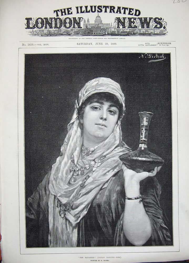 Old Antique Print 1889 Indian Dancing Girl Bayadere Lady Woman Portrait 19th