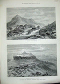 Original Old Antique Print 1889 Wazirgur Purandhar Indian Hill Poona Bombay Art