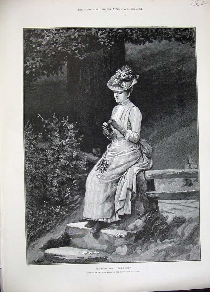 Old Antique Print 1889 Grosvenor Gallery Fine Art Beautiful Lady Flowers 19th