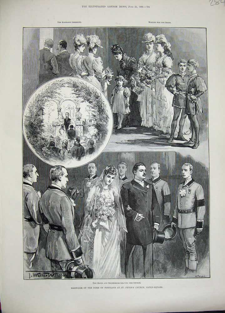 Old Antique Print 1889 Marriage Duke Portland Peter'S Church Eaton-Square 19th