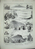 Old Antique Print 1889 Cable Railway Mount Vesuvius Naples Volcano Crater 19th