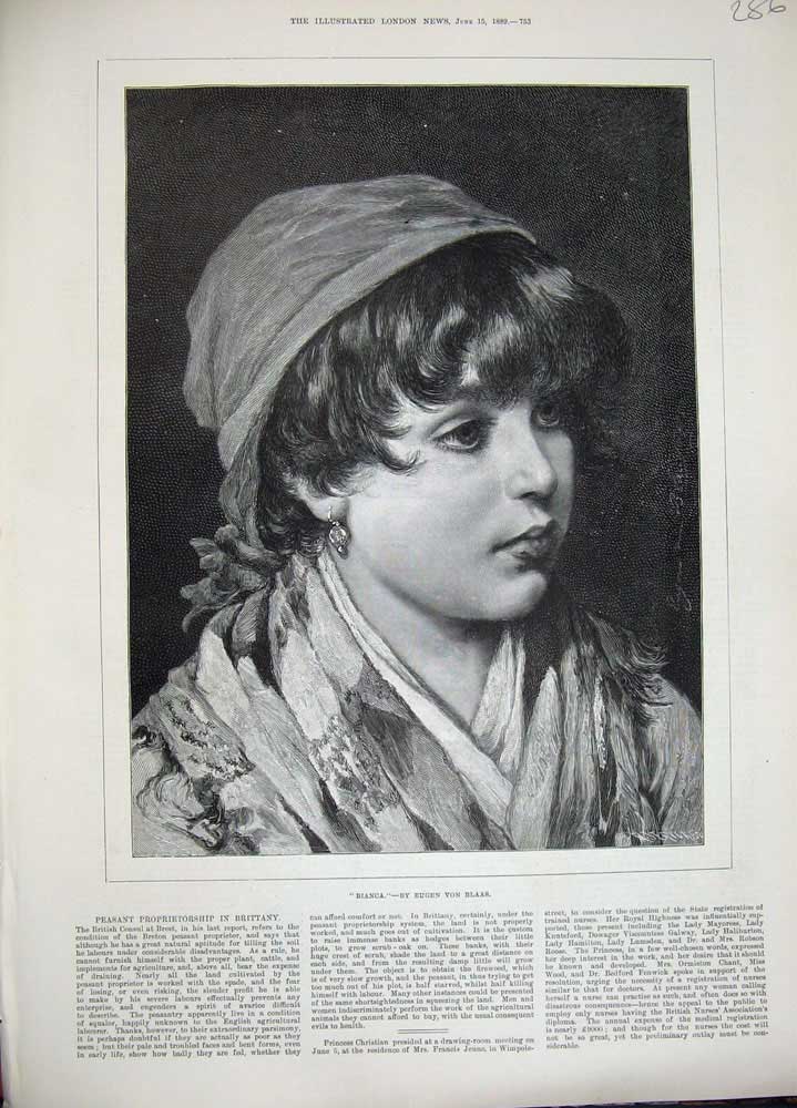 Original Old Antique Print 1889 Portrait Bianca Little Girl Eugen Blass 19th