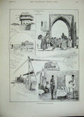 Original Old Antique Print 1889 Harbour Boulak Cairo Egypt Suakin Officers War
