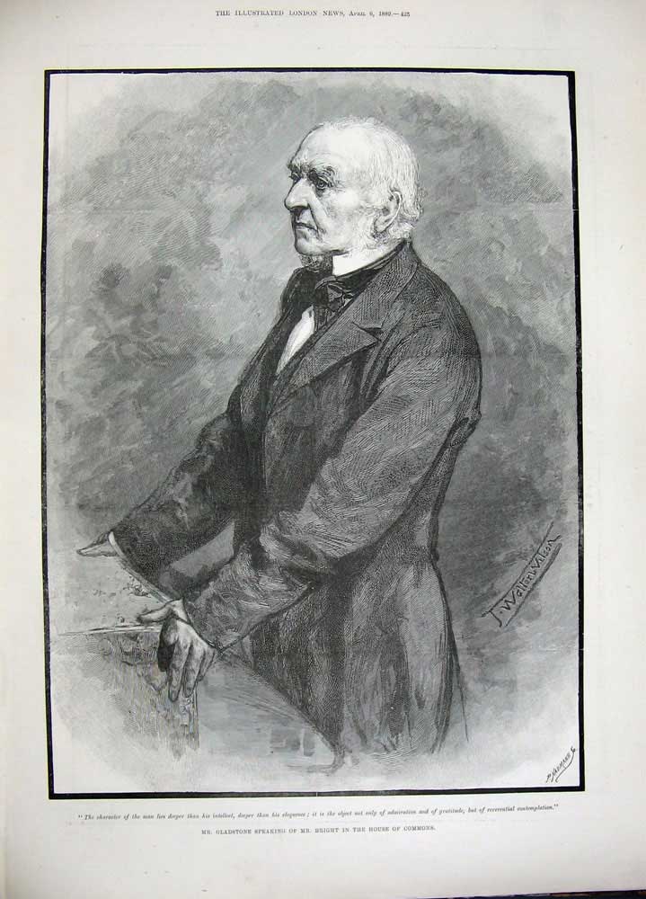 Old Antique Print 1889 Mr Bright Salmon Fishing River Gladstone Commons 19th