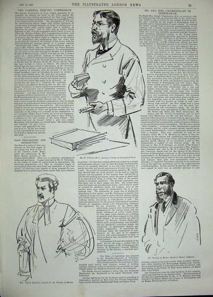 Antique Old Print 1889 Birmingham Joseph Chamberlain O'Brien Warden Court 19th