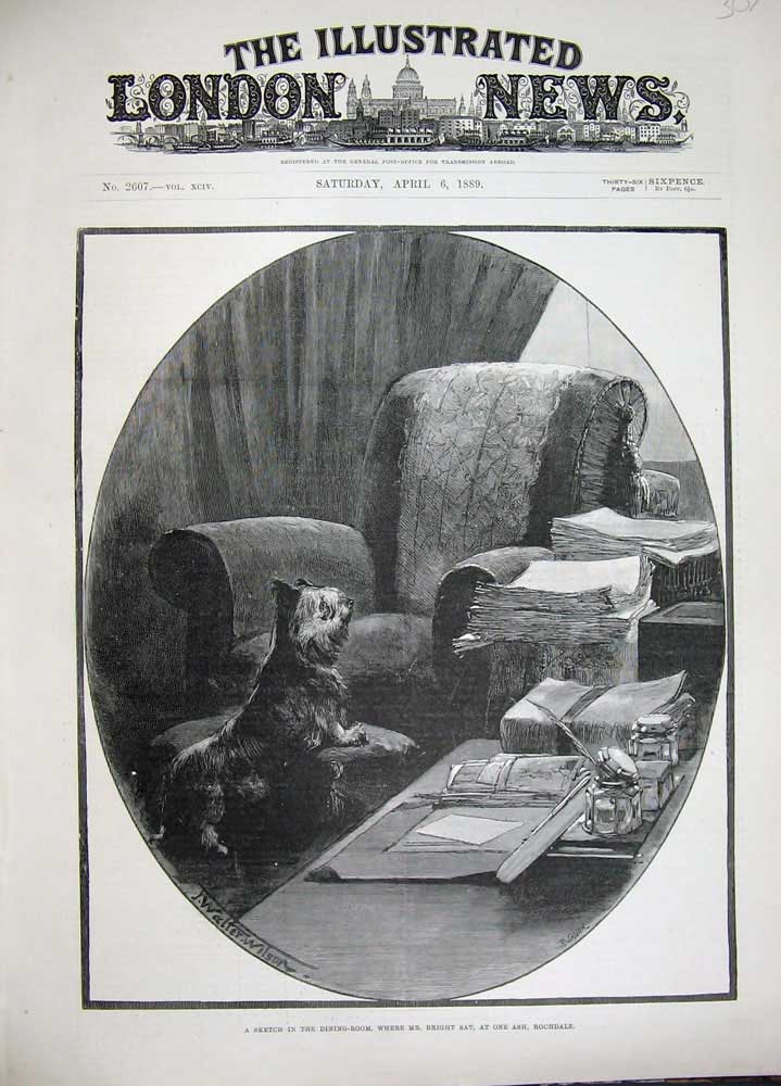 Old Antique Print 1889 Puppy Dog Dining Room Bright One Ash Rochdale Art 19th