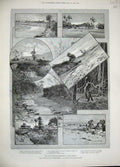 Antique Old Print 1889 Chin Frontier Burmah War Looshai Phyrang River War 19th