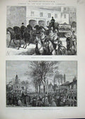 Old Antique Print 1889 Funeral Duchess Cambridge Kew Church Queen Palace 19th