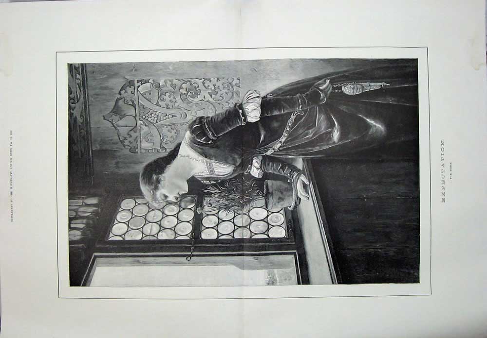 Original Old Antique Print 1889 Fine Art Beautiful Woman Gazing Window 19th