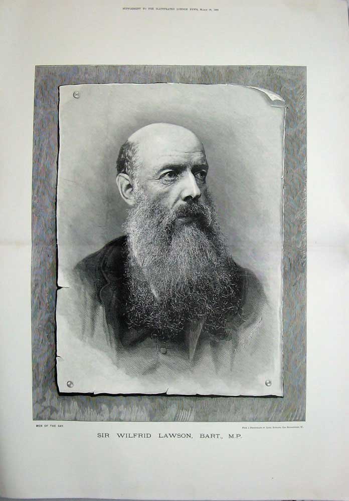 Original Old Antique Print 1889 Portrait Sir Wilfrid Lawson Bart Man Art 19th