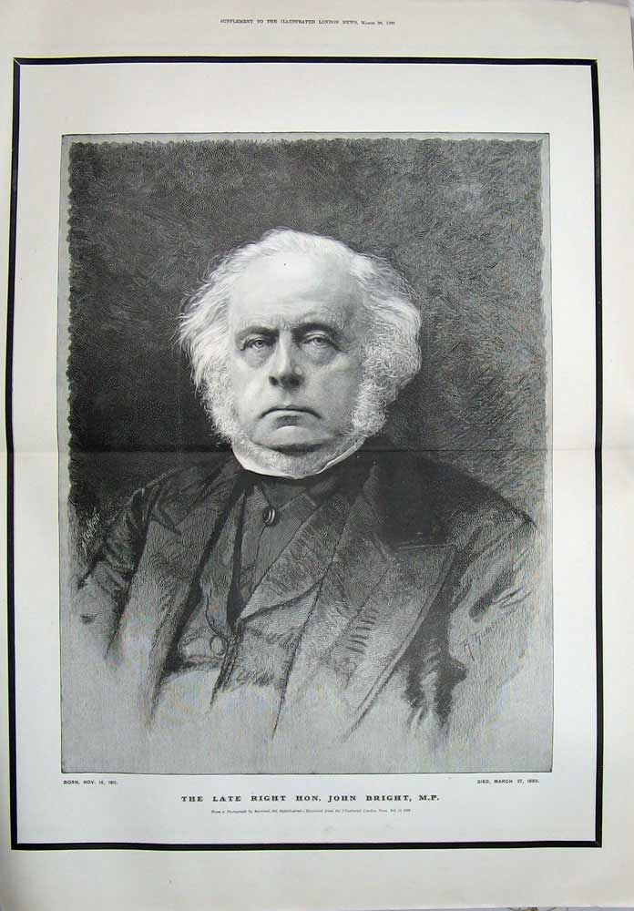 Original Old Antique Print 1889 Portrait John Bright Member Parliament Man